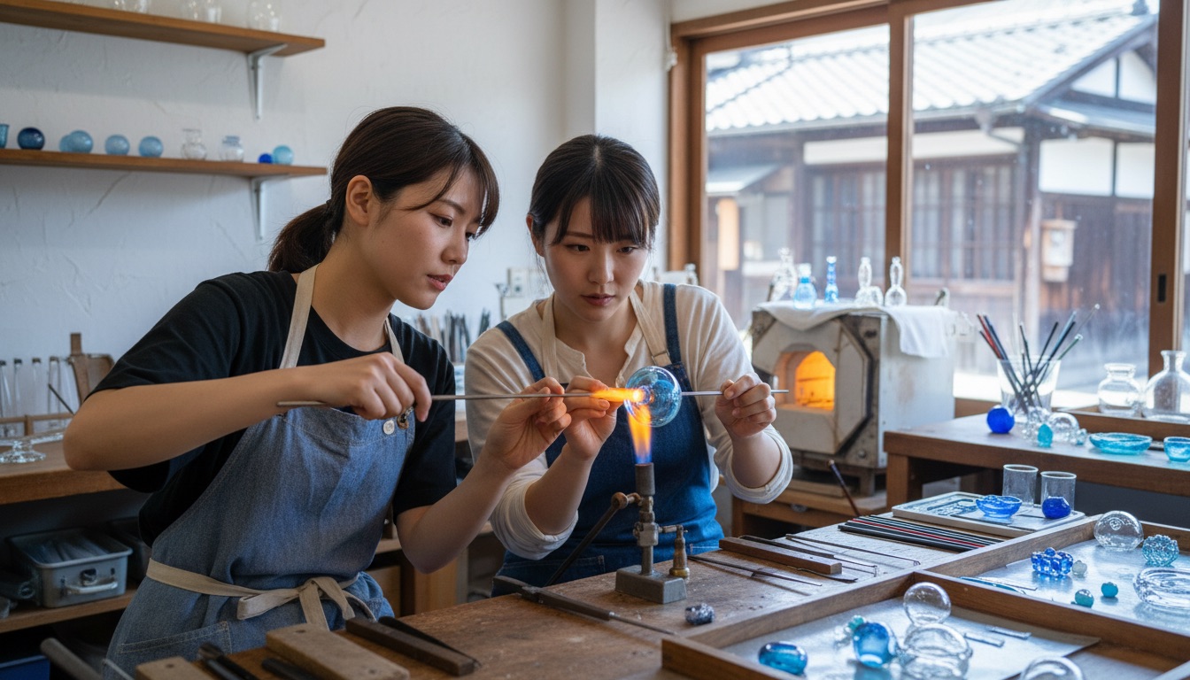 glass Art Blue moon 体験の様子