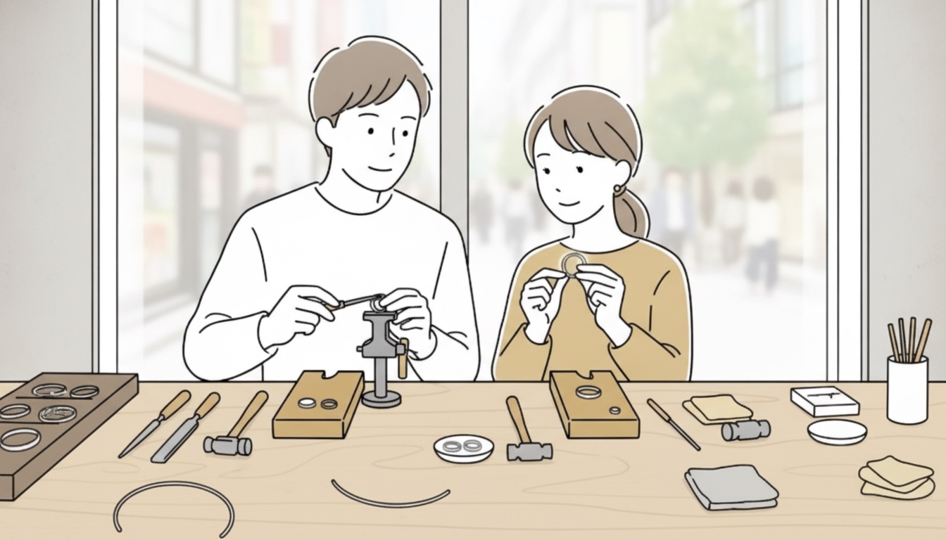 CRAFY広島店で手作りリングを仕上げる体験イメージ