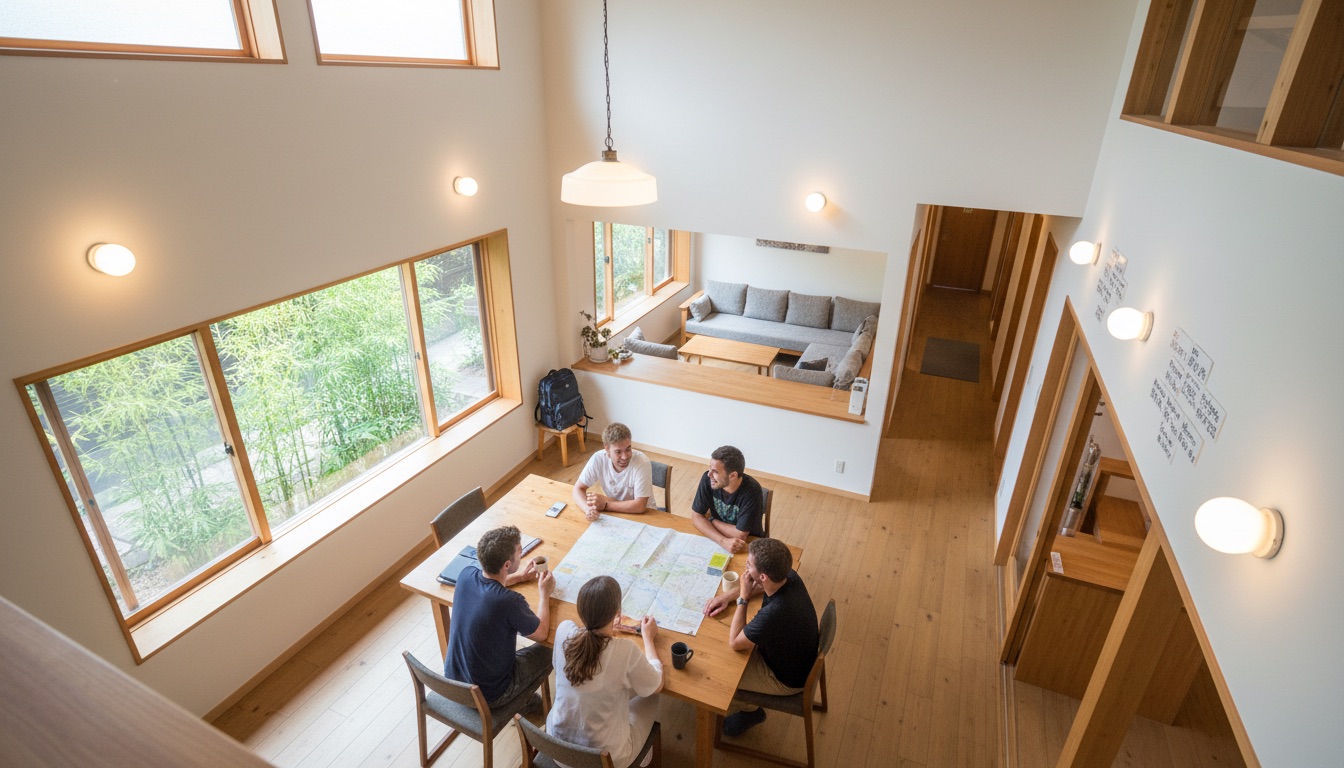 Hostel Knot 修善寺温泉街に佇むゲストハウスの温かなラウンジ