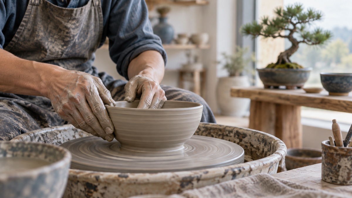Illustrative image of pottery and bonsai, not the actual venue