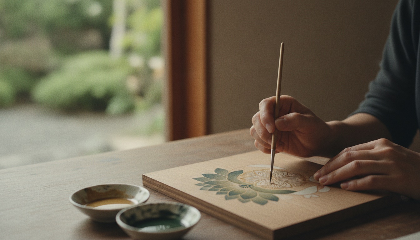 Quiet painting materials and a contemplative studio mood connected to Kamakura temple culture