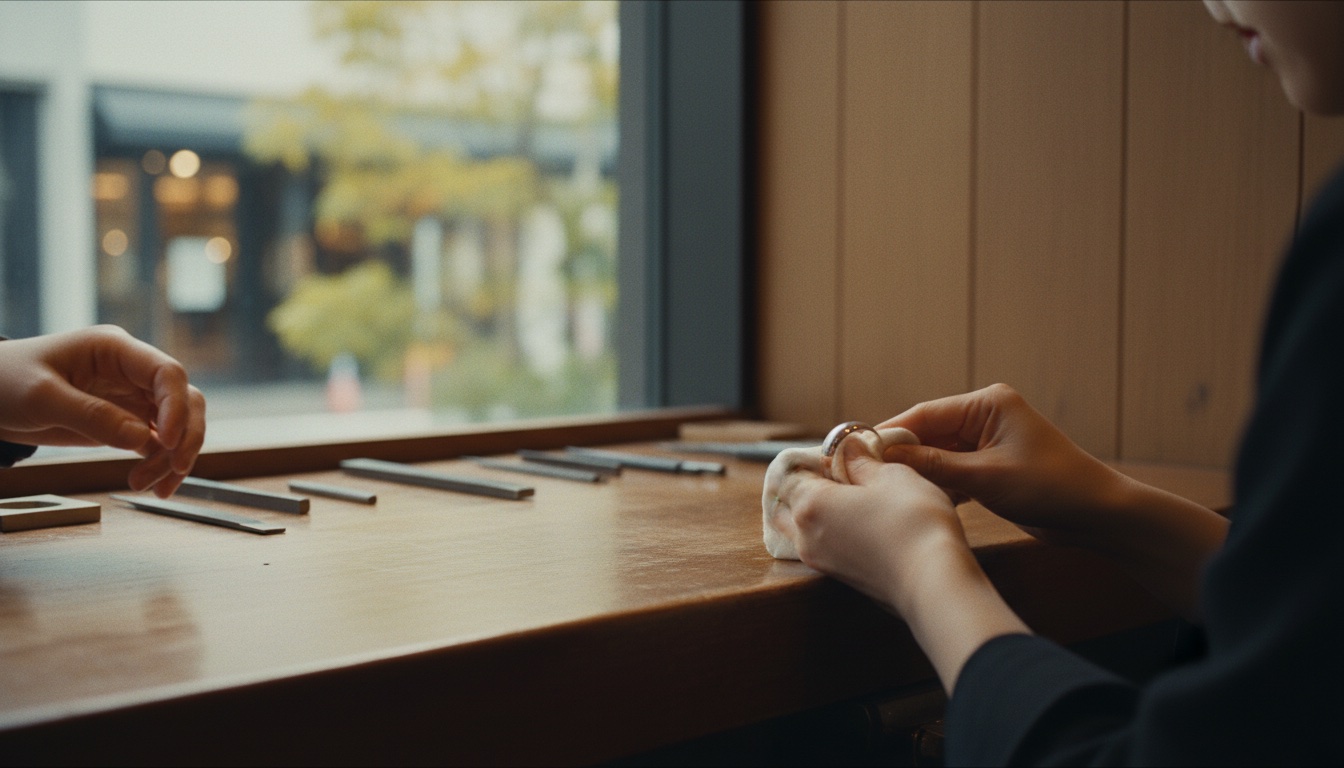 A silver ring being shaped at Work Studio Luca in Kamakura
