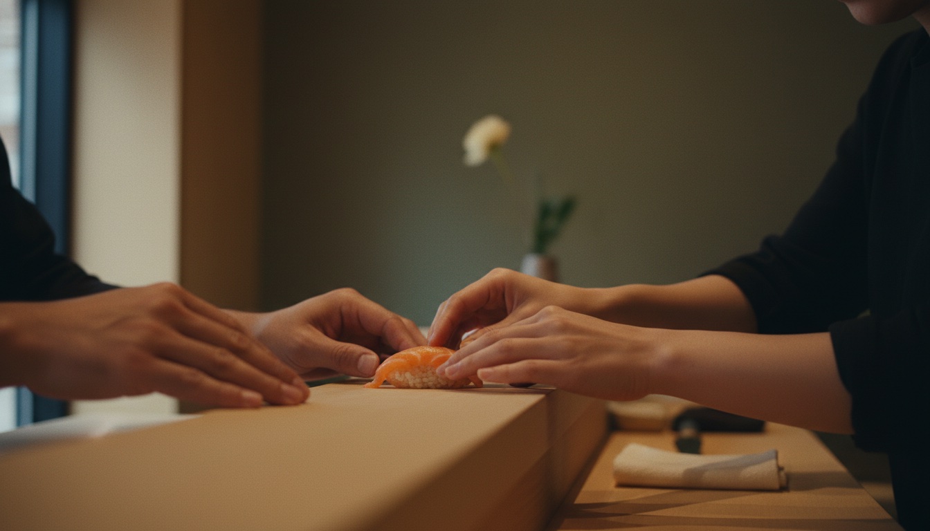 Sushi ingredients and a polished counter prepared for a private Kanazawa workshop