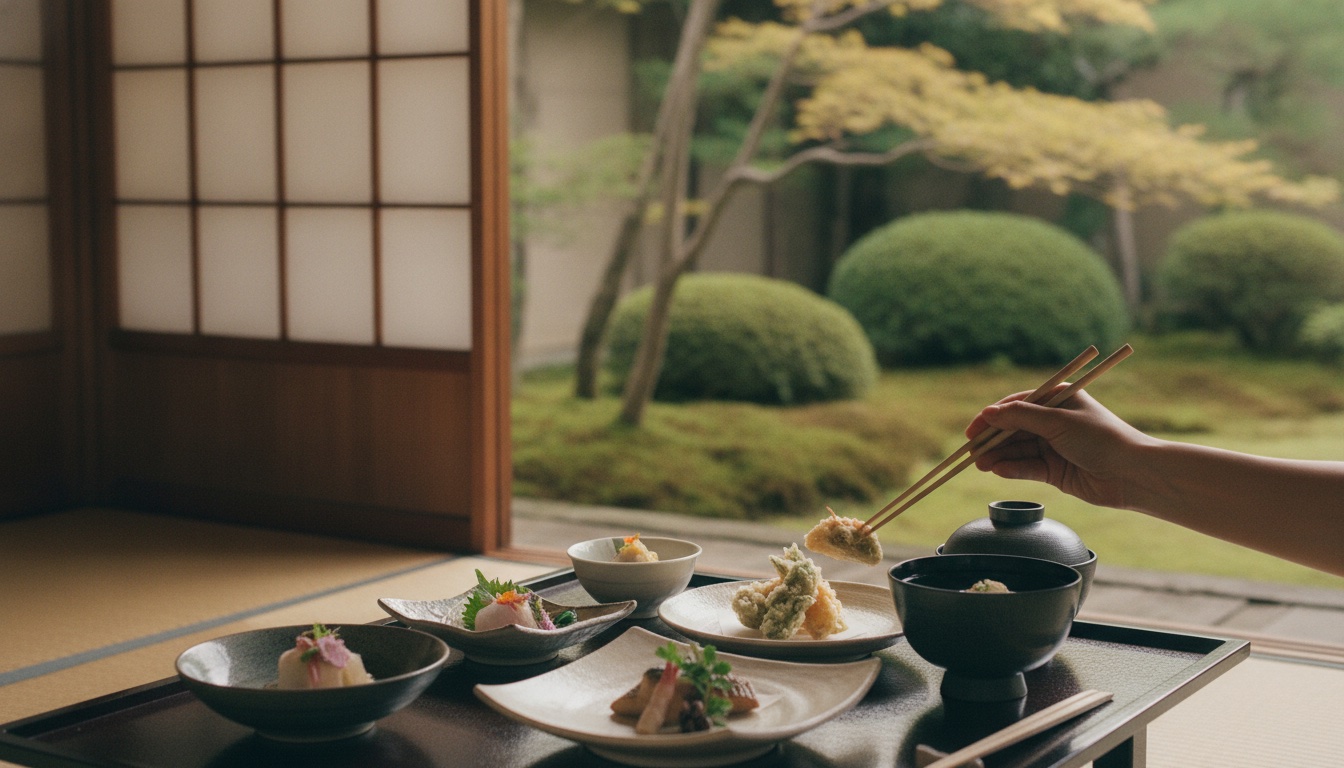 Refined kaiseki tableware, garden views, and a quiet samurai-residence dining atmosphere in Kanazawa