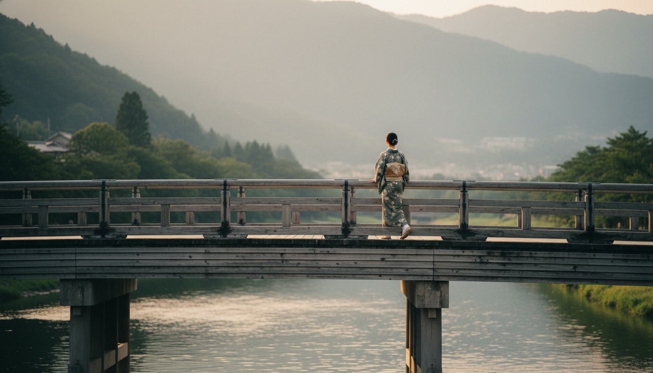 Kimono rental fitting at Kyoran Arashiyama Togetsukyo branch