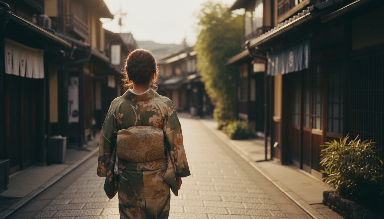 Kimono rental fitting at Juppun Arashiyama