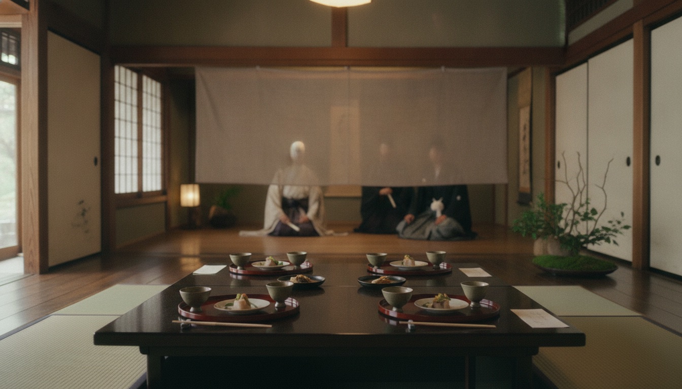 Traditional performance setting and kaiseki dining in a historic Kyoto residence