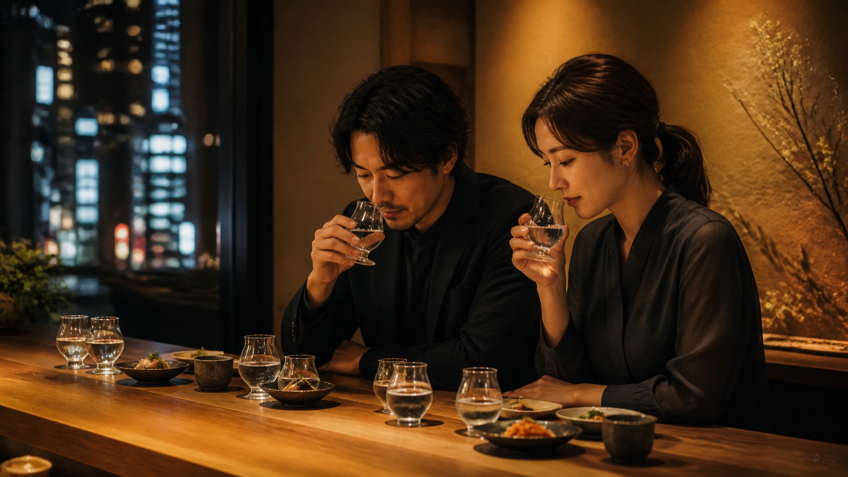 日本酒原価酒蔵 新宿東口店で日本酒を飲み比べるイメージ