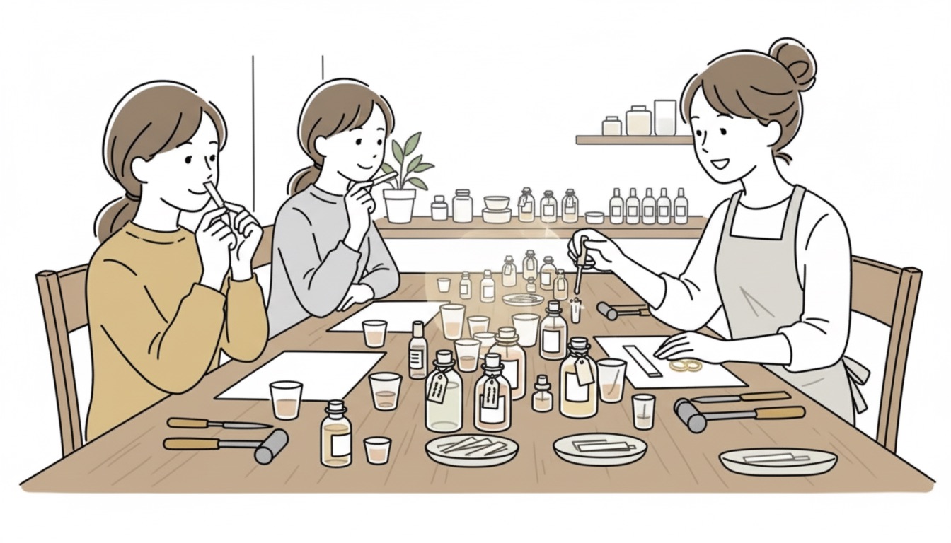 アロマオイルから香水を調合する体験