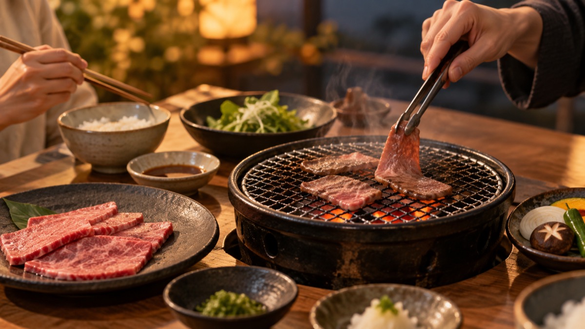 和牛の食事時間をイメージしたテーブル風景