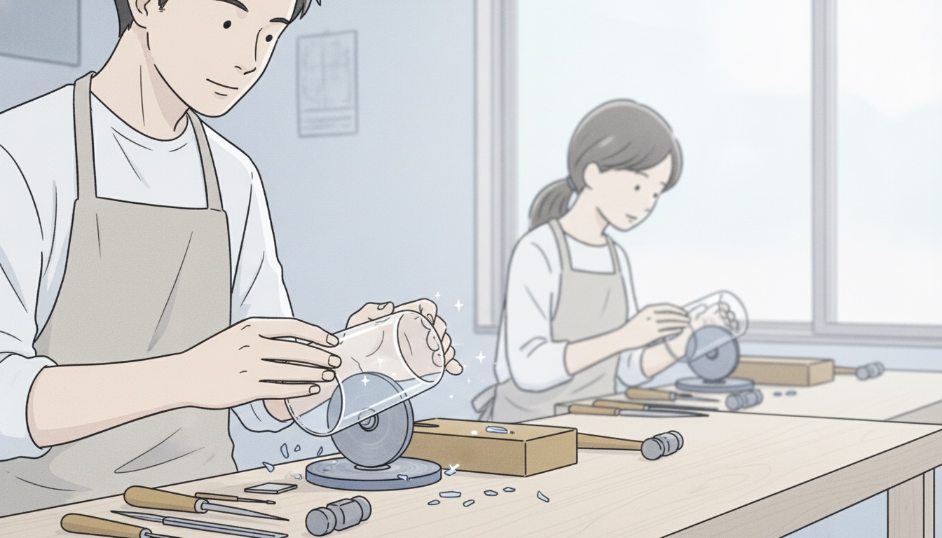 江戸切子の模様を一つずつ刻む体験のイメージ