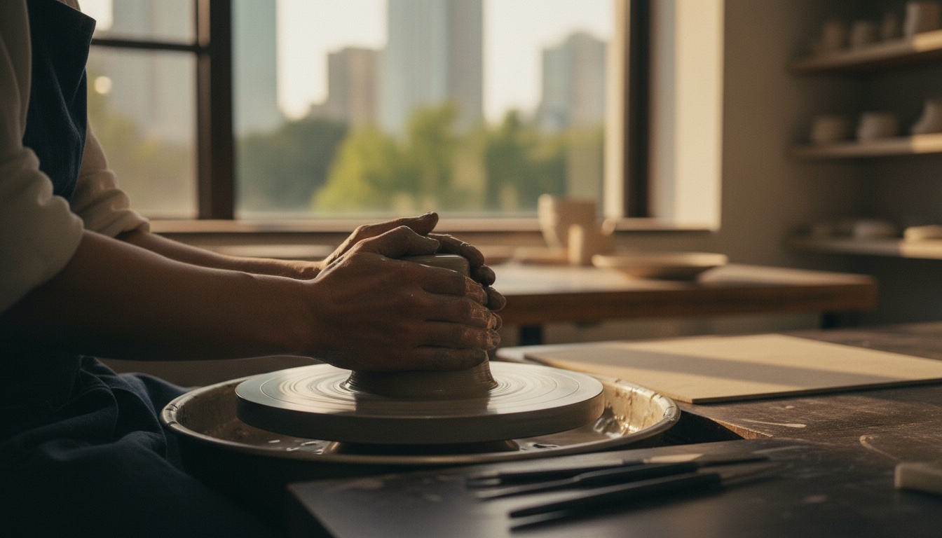 A pottery wheel session at the Yukobo Aoyama studio in central Tokyo