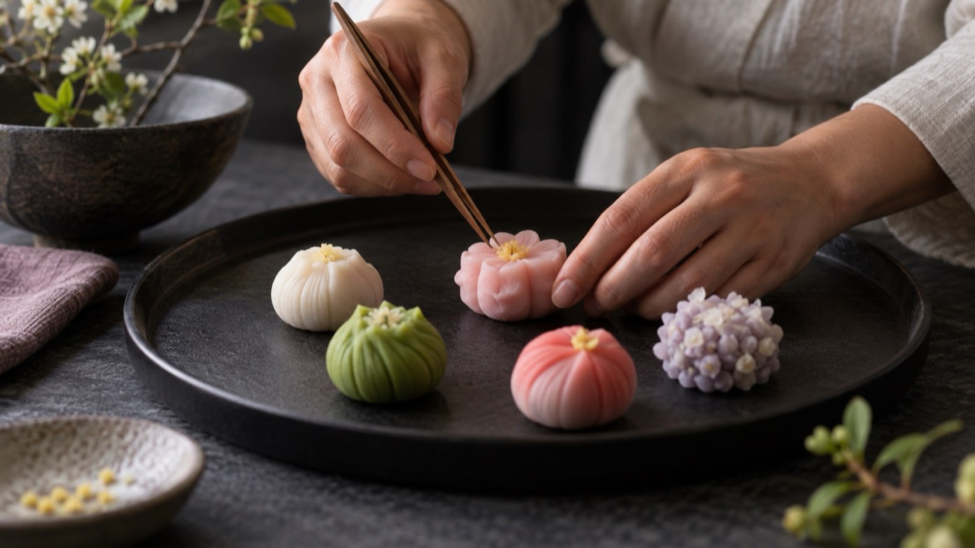 Illustrative image for a modern wagashi workshop; not the actual venue or sweets
