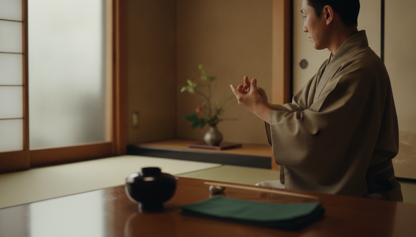 Traditional kabuki-inspired workshop setting with tatami space and refined dining details in Tokyo