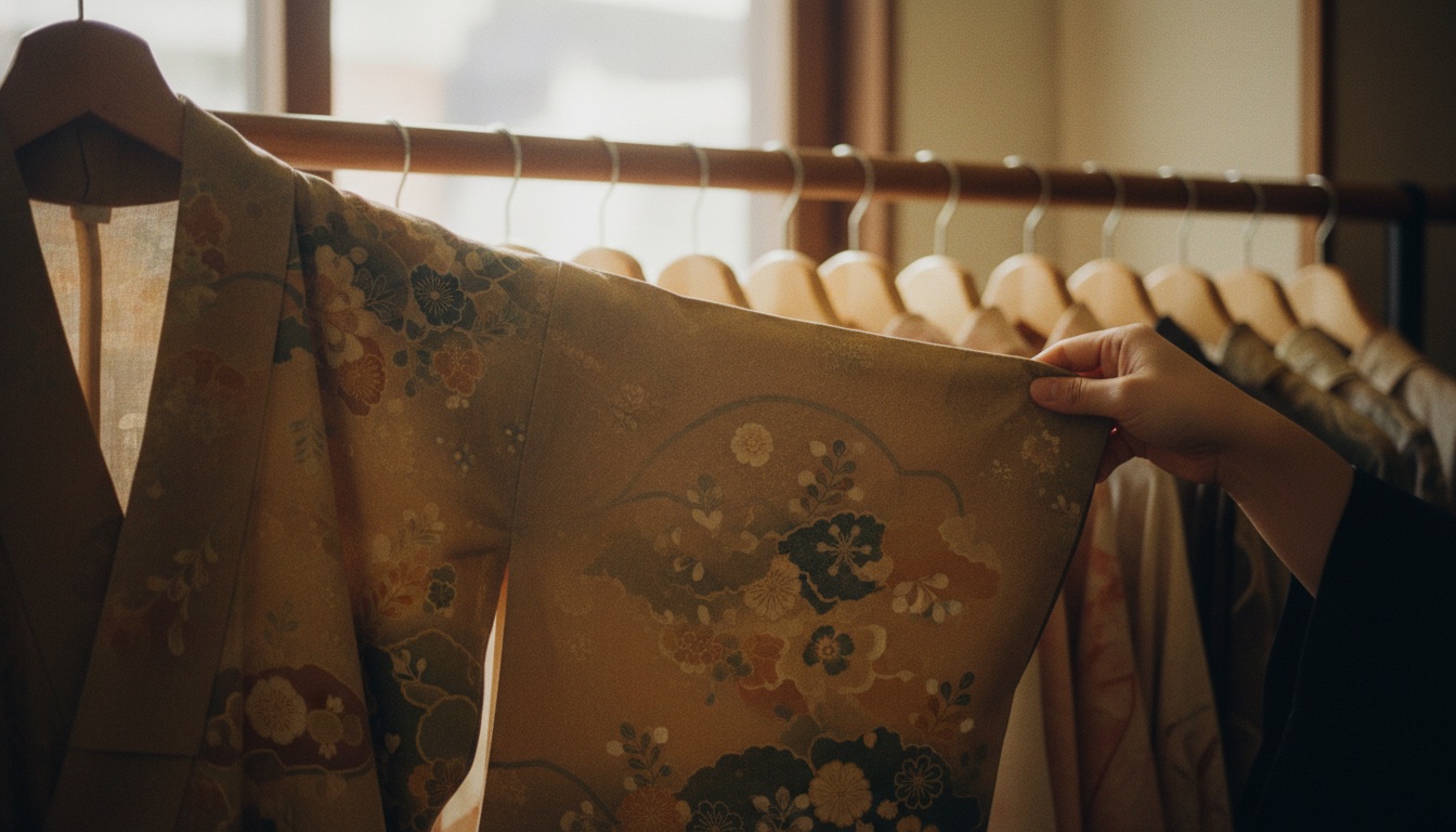 Vintage kimono fitting at Kimono Dreamers in Kanda