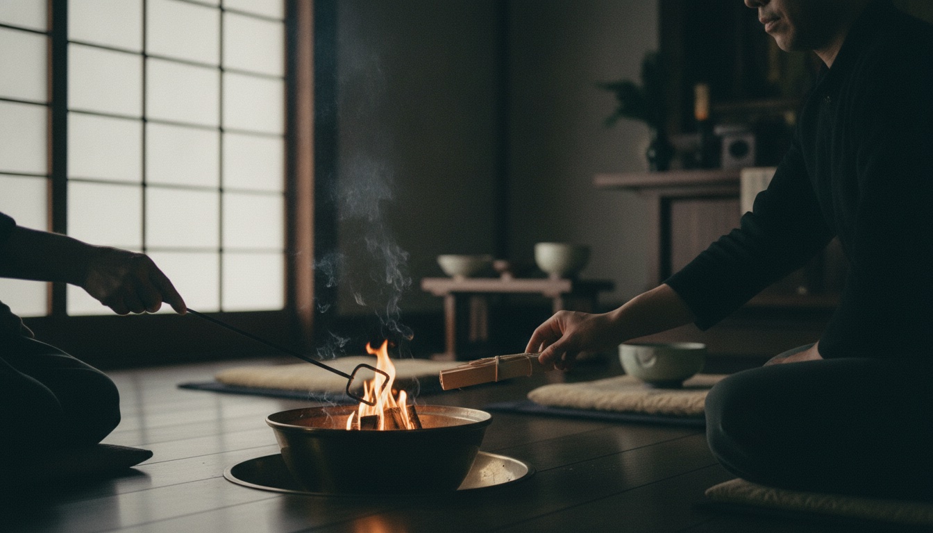 A calm temple hall prepared for meditation and ritual in Tokyo