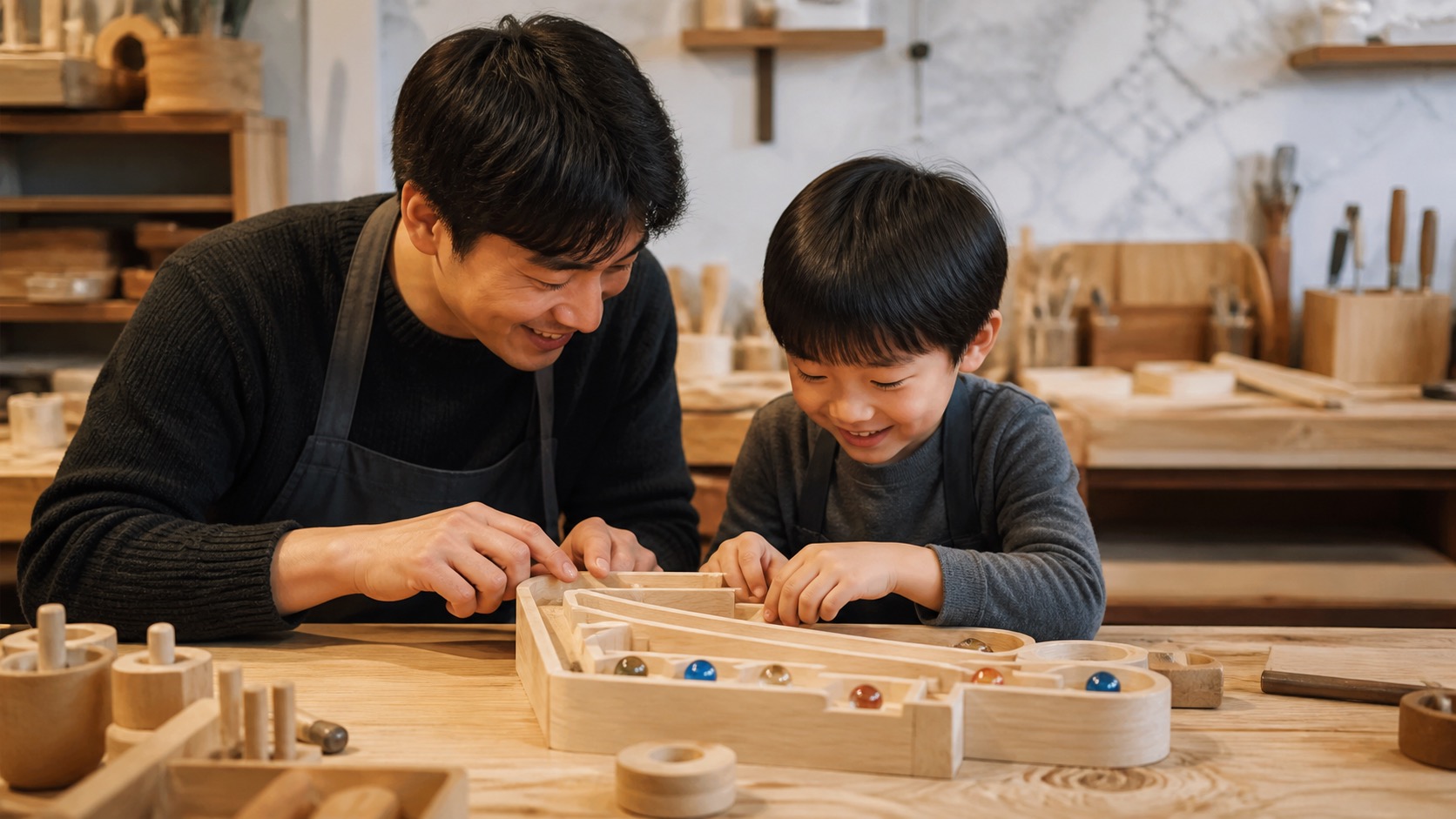 ビー玉と木のおもちゃ アトリエマーブルで工作を楽しむ体験イメージ