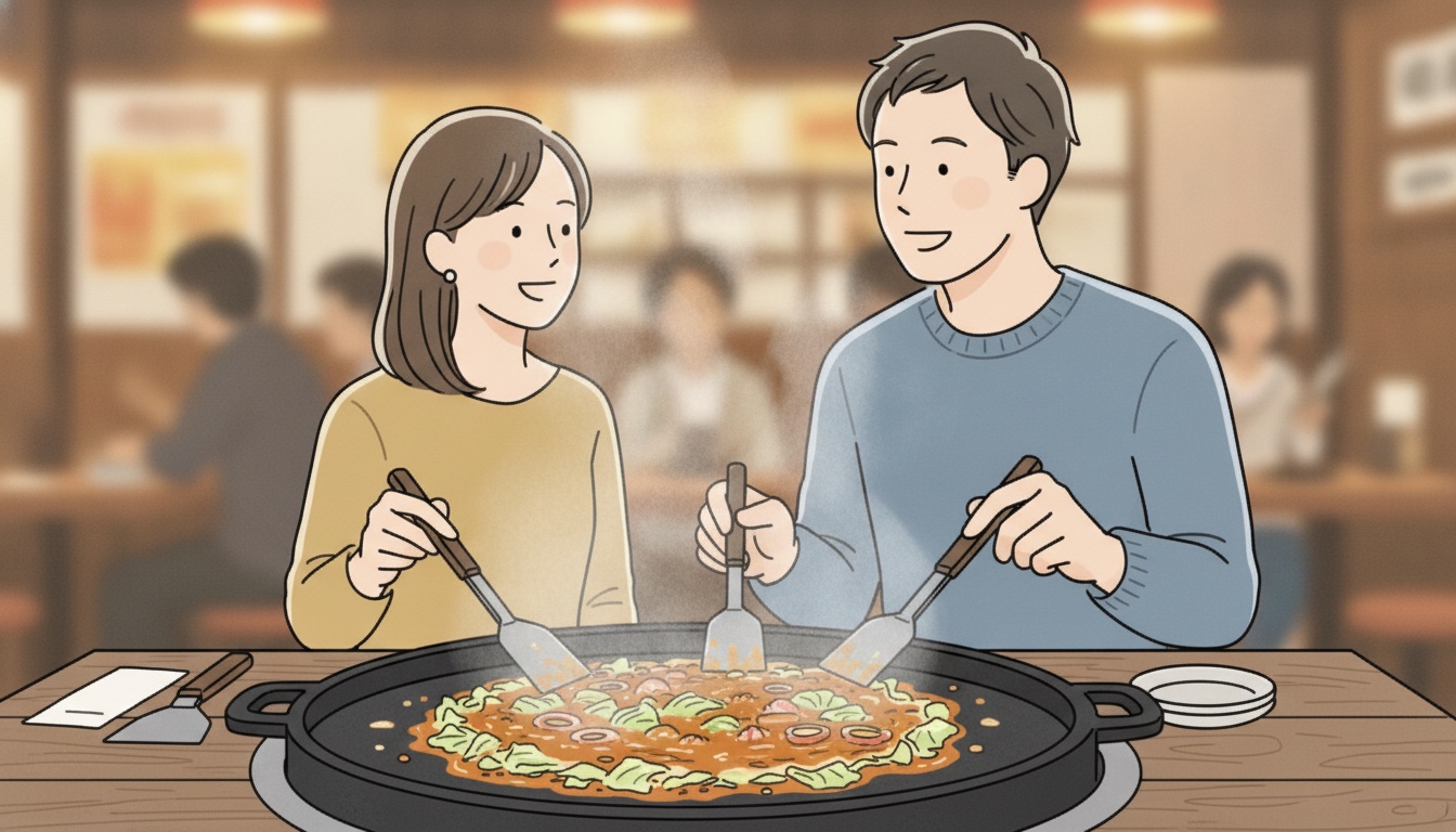 月島もんじゃ だるま 粋な店で鉄板を囲む体験イメージ