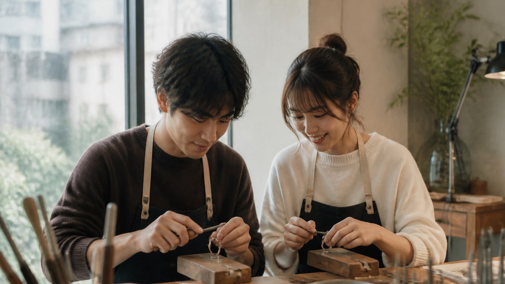 結婚指輪手作り.com原宿駅前工房でふたりで指輪を作る体験イメージ