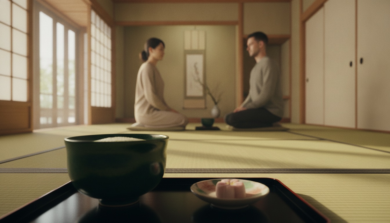 花水木の茶道体験で抹茶と和菓子を味わうイメージ